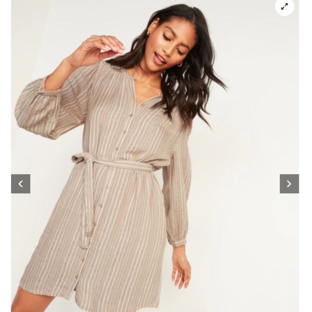 Old Navy Textured Dobby-Stripe Tie-Belt Shirt Dress - Size Medium Tall - NEW